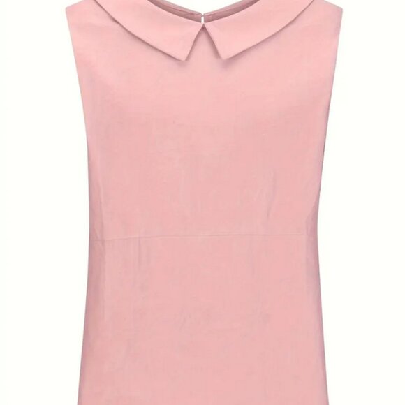 Womens Solid Color Pink Sleeveless Loose Doll Collar Shirt XXL - Picture 2 of 3